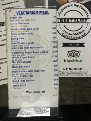 Vegetarian menu at What Else Cafe in Hoi An