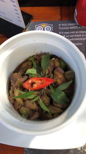 Aubergine with mushrooms at What Else Cafe in Hoi An