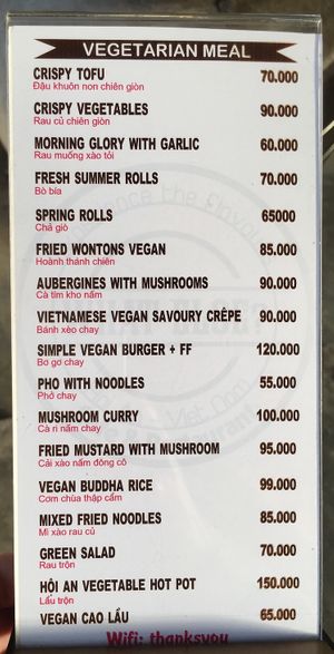 Separate vegetarian menu at What Else Cafe in Hoi An