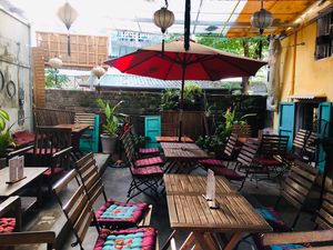 Outdoor courtyard at What Else Cafe in Hoi An