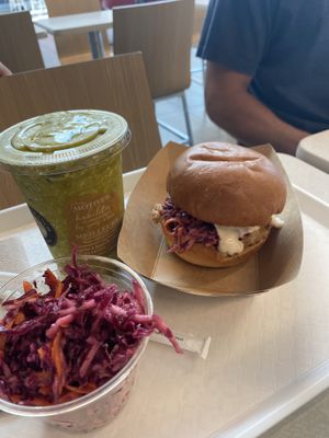 Coleslaw, teriyaki burger, Gandhi smoothie  at Copper Branch in Quebec