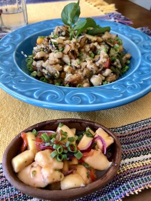 Baião de duas e ceviche de banana da terra  at Amora Gastronomia e Arte in Sao Carlos