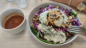 quinoa salad and coffee for brunch at Yellow Rose in Copenhagen