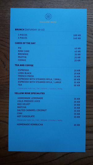 Menu part 1 at Yellow Rose in Copenhagen