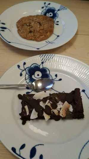 coconut and choco cookie & the amazing brownie (with coconut flakes and caramel topping)  at Yellow Rose in Copenhagen