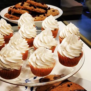 lemon cupcakes with poppy seeds and vanilla frosting at Yellow Rose in Copenhagen