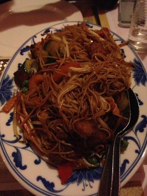 Chinese noodles with slices of soy and vegetables at Yuan in Lelystad