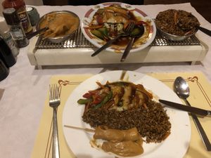 Sate. Vegan ‘chicken, in spicy sauce. And fried rice. at Yuan in Lelystad