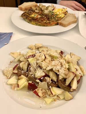 Vegan French toast with the omelette breakfast combo in the background.  at Sea Salt Bakery & Cafe in Cairo