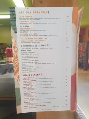 Menu at Jita's Cafe in Golden