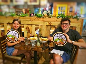 Lovely couple from UK like laksa at Art Nature Cafe - Penang in Penang