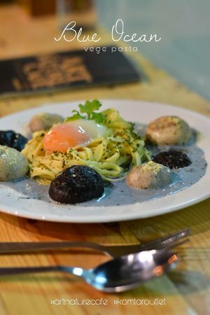 Blue ocean pasta made with blue flower , a natural blue colour mix with special creamy paste at Art Nature Cafe - Penang in Penang