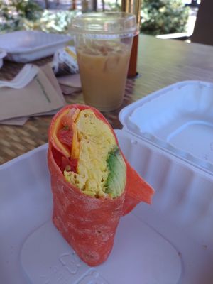 Vegan breakfast burrito. - veg bacon + avocado at The Copper Q in Big Bear Lake