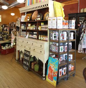 Sauces, locally made teas and local jams. at The Copper Q in Big Bear Lake