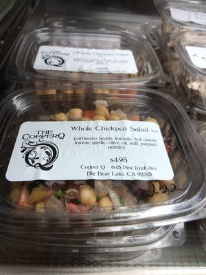 Ready made vegan chickpea salad at The Copper Q in Big Bear Lake