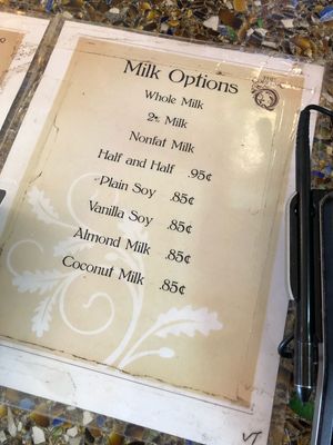 Vegan milk options for coffee at The Copper Q in Big Bear Lake