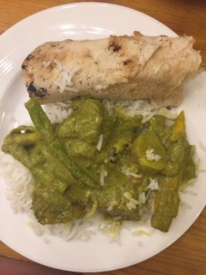 To go order of green curry (our plate so not as pretty as dining in! Lol) at Dileep's Indian Healthy Vegetarian in Kaohsiung