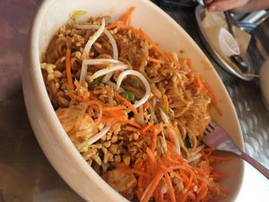 Pad Thai with no eggs, steamed noodles and replace the chicken with tofu. at Tin Drum Asian Kitchen in Newnan