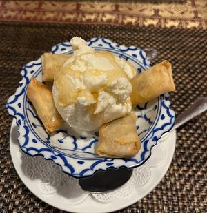 Coconut Ice cream w/ banana chips-phenomenal! at Thai Ruby in Lady Lake