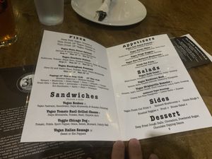 Vegan menu at 312 Pizza Company in Nashville