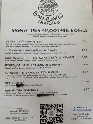 Menú   at Bom Bowls in Pai