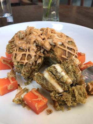 Matcha pancakes - dessert for breakfast  at Bom Bowls in Pai