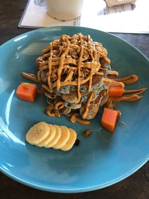 Blueberry pancakes!!!  at Bom Bowls in Pai