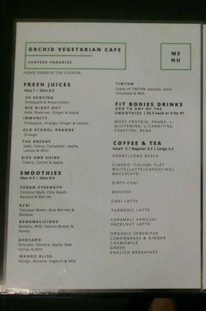menu 3 at Orchid Vegetarian Cafe in Surfers Paradise