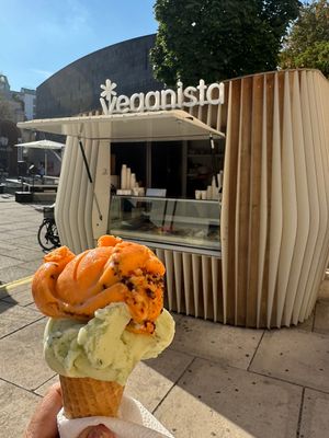 Orange/carrot/chocolate & basil cone  at Veganista Ice Cream V in Vienna