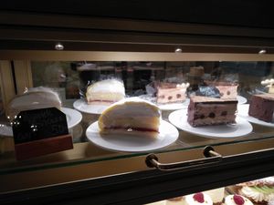 vegan cakes: a traditional swedish "princess cake" and mocha cake at Citykonditoriet in Stockholm