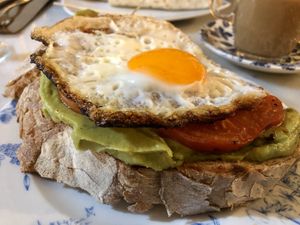 Egg, tomato and avocado on sourdough toast at Blu Cafe in Santiago De Compostela