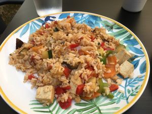 Wok de arroz con verduras y tofu  at Blu Cafe in Santiago De Compostela