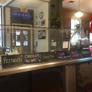 6 rotating vegan gelato flavors.  at Bank Street Creamery in Easton