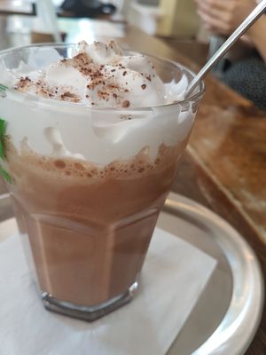 Iced chocolate with homemade vanilla icecream and whipped cream at Katzentempel in Hamburg