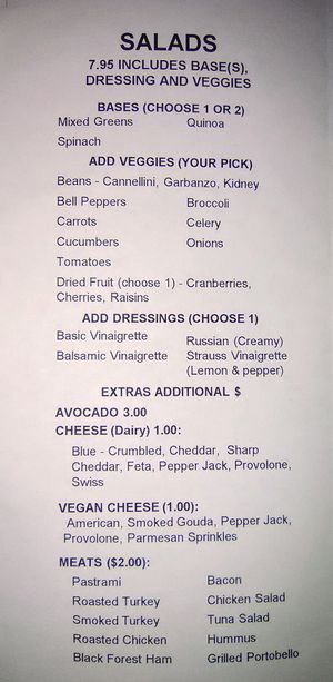 Salad Menu at Boba Nosh in Novato