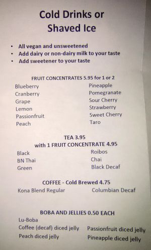 Cold Drinks and Shaved Ice Menu at Boba Nosh in Novato