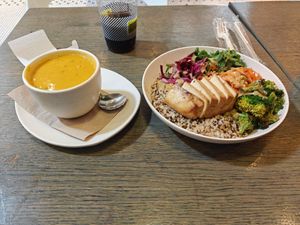 Tofu bowl with peanut sauce and sweet potato soup at Modern Market - 16th St in Denver