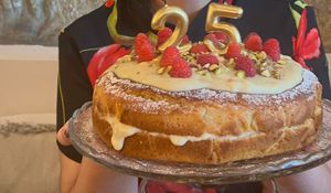 Lemon pistachio raspberry cake  at O Porto dos Gatos in Porto