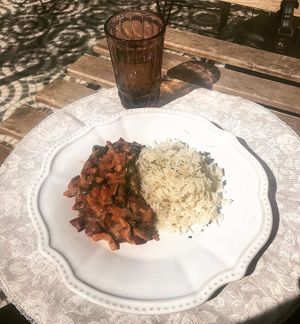 Rice with a mix of veggies, beans, mushrooms and tofu at O Porto dos Gatos in Porto