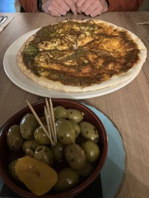 Starter olives and garlic bread w tomato   at Sorella Sorella in Gateshead