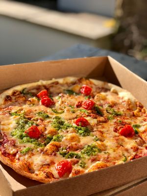 Cherry toms, Garlic & chilli pizza with vegan cheese  at Sorella Sorella in Gateshead