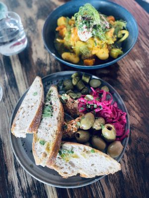 Vegan stew of the day and hummus plate  at Dirty Records Bar in Gothenburg