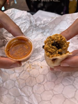 Chorizo burrito with arbol chile sauce  at Cafe Red in Seattle
