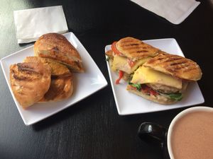 Breakfast sandwiches with vegan chickpea patties at Cafe Red in Seattle