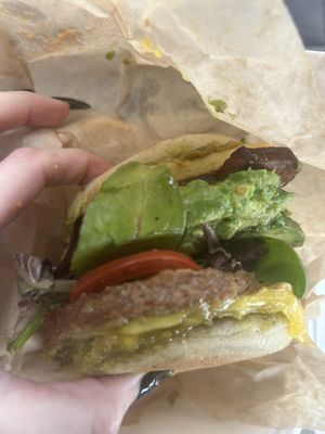 Gf pesto breakfast sandwich with extra addings  at Cafe Red in Seattle