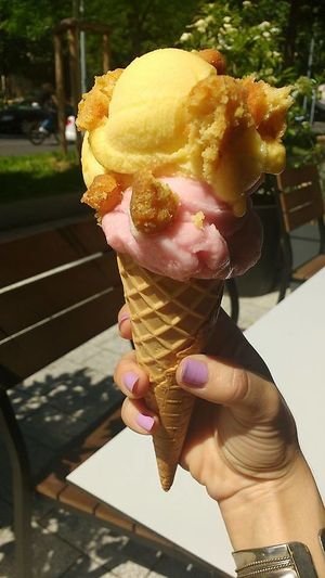 my special creation: put their yummy caramel cookies (vegan!) on your ice cream :-) at Claus Eismanufaktur & Deli in Stuttgart