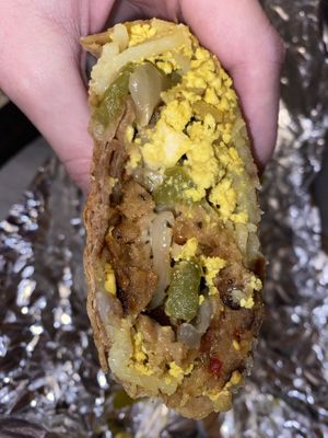 Vegan breakfast burrito with vegan sausage & vegan cheese  at Zola's Cafe in Auburn