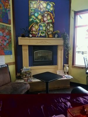 fireplace seating at Zola's Cafe in Auburn