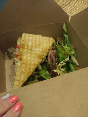 Already ate 1/2 soy sausage panini sandwich at Zola's Cafe in Auburn