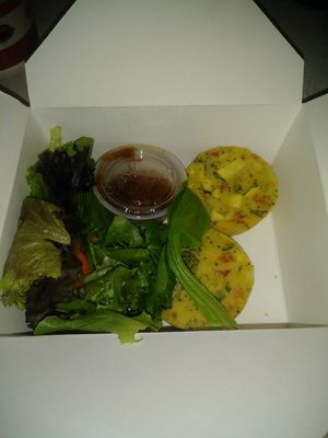 Vegan quiche comes with salad at Zola's Cafe in Auburn